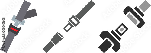 Seat belt safety icons set, featuring symbols for vehicle and passenger protection, vector illustration for road safety, automotive design