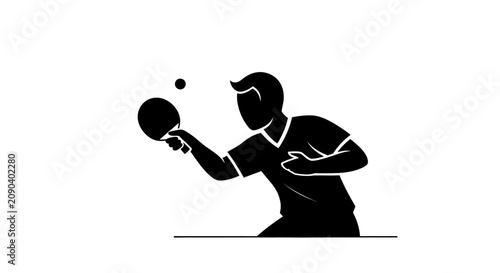 Obraz na plátně Minimalist black and white silhouette of a table tennis player hitting a ping pong ball, representing sports and active lifestyle, isolated