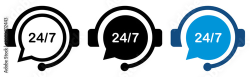 Fotografie 24/7 customer support headset icon set in black and blue outline styles