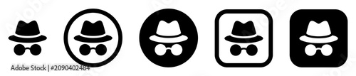 Photos Incognito icon set in outline, solid circle and square styles