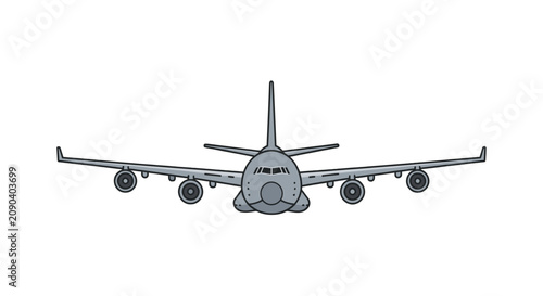 Foto Front view of large commercial jet aircraft with wide wingspan