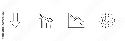 Bild auf Leinwand Financial crisis and decline arrow icon set with minimal outline business loss chart vector illustration