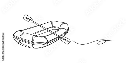 Bild auf Leinwand Simple line drawing of a small inflatable rubber boat with an oar