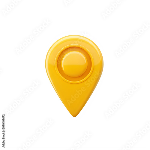 Yellow Map Pin Icon, Location Pointer, Navigation Symbol, 3D Illustration