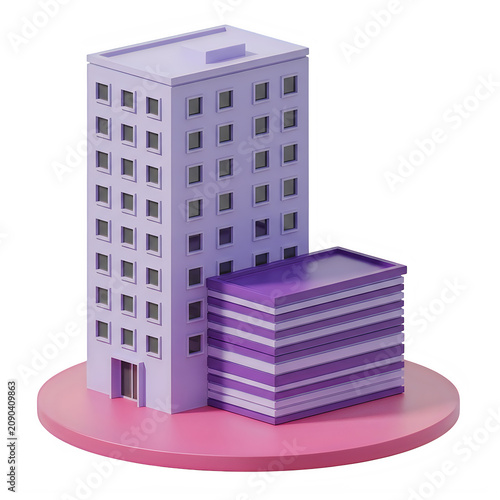 3D buildings, purple architecture, isometric cityscape, modern skyscrapers