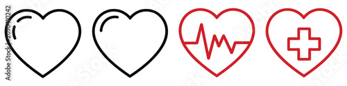 Foto Heart pulse vector icons with ECG line and medical symbols representing cardiova