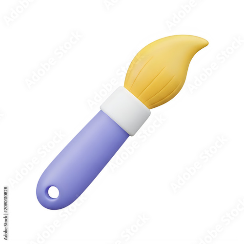 3D paintbrush icon, yellow and purple, artistic tool, digital illustration