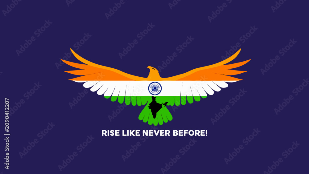 Fototapeta premium Eagle with indian flag colors soars high, rise like never before