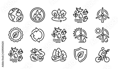 Canvas Print Minimal Eco Icon Collection with Earth Ecology Fire Restriction Recycling and Su
