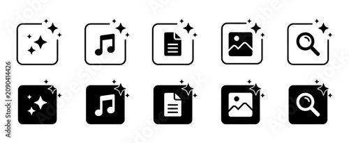 Modern ai icon set music document image search sparkle vector graphics for digital interfaces