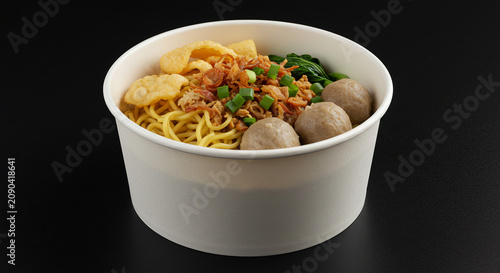 Indonesian Mie Bakso Meatball Noodles in Paper Bowl