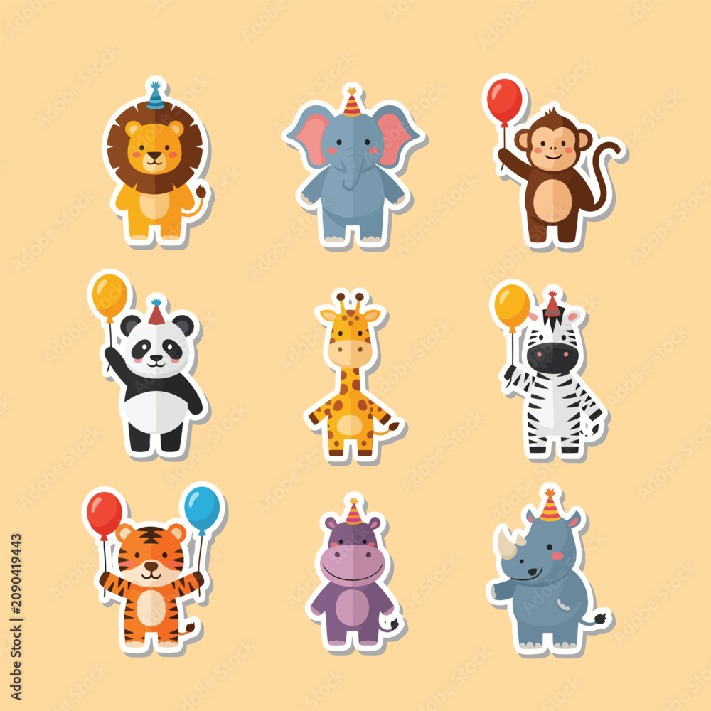 Obraz premium Sticker Style World Animal Day Flat Vector Icon Collection Set