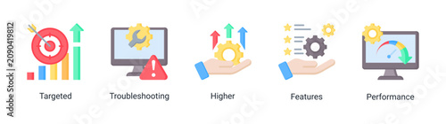 Network Operations icon set vector illustration featuring troubleshooting,performance,and internet service optimization concepts.