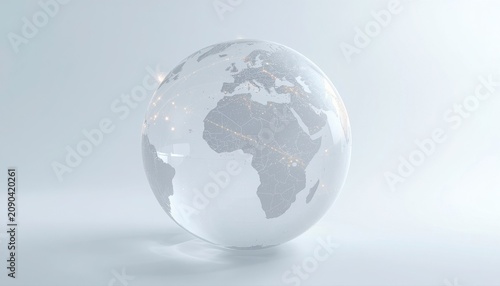 Minimalist transparent glass globe with world map detail three dimensional transparent minimalist business geography international education background continent location navigation