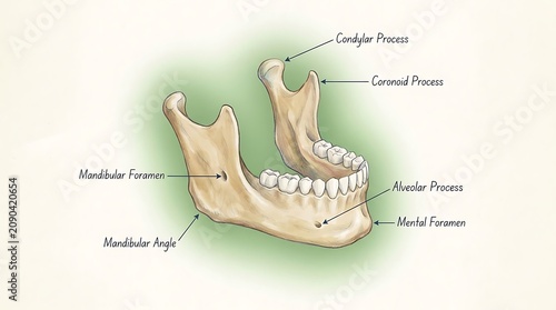 Photos Anatomical diagram of human mandible jaw bone structure with mandible, skeletal