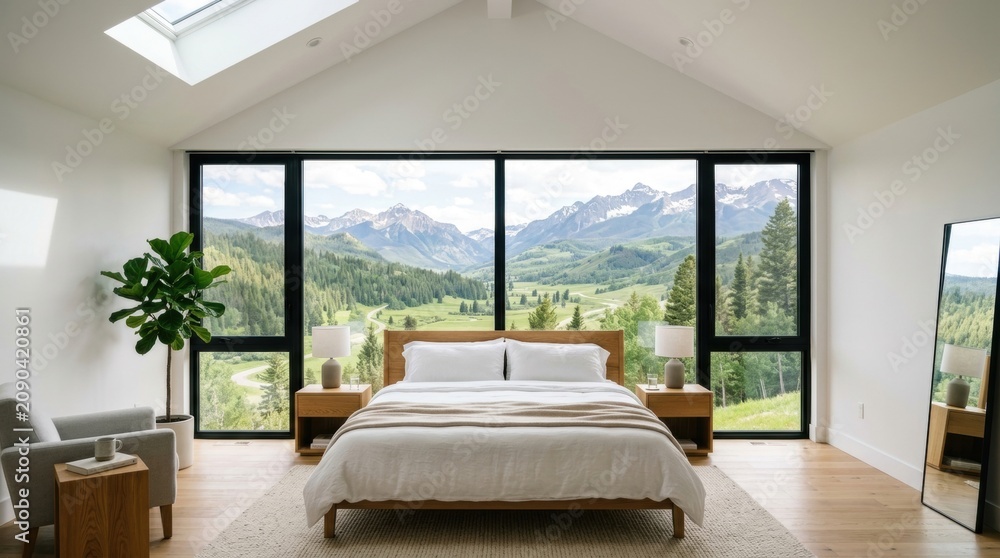 Fototapeta premium Chic and Modern White Attic Bedroom Corner with Stylish Design