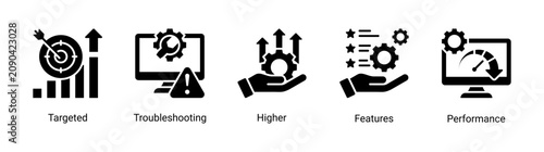 Network Operations icon set vector illustration featuring troubleshooting,performance,and internet service optimization concepts.