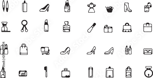  Fashion and beauty shopping line icon collection for boutique