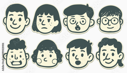 Valokuva Cute face character family expresion sticker vector pack drawing