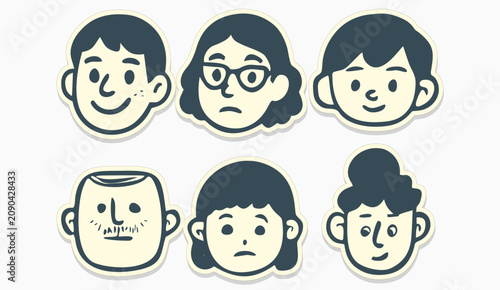Tableau sur toile Cute face character family expresion sticker vector pack drawing