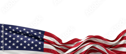 Cuadro en lienzo Waving american flag fabric banner with soft folds and stars isolated on transpa