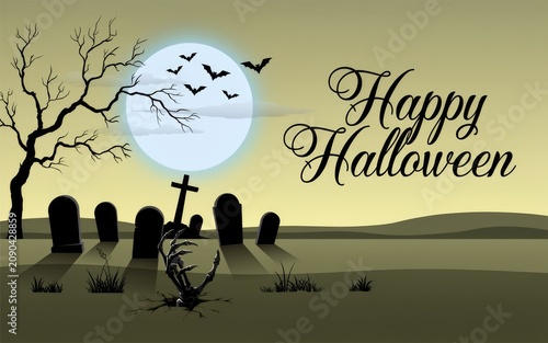 Happy halloween illustration with graveyard and moon