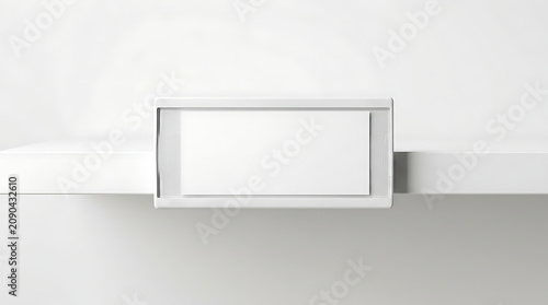 Empty clear plastic shelf label holder mockup on white background