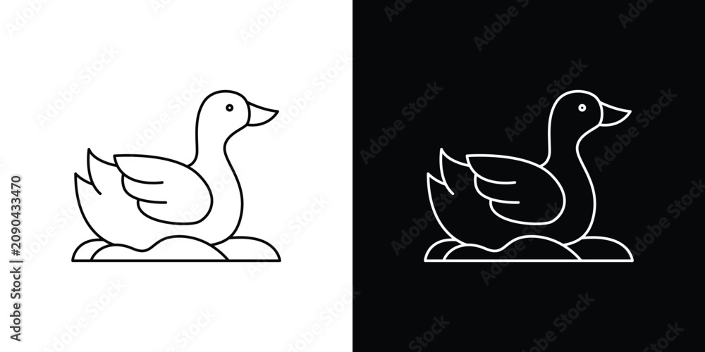 Fototapeta premium Minimalist Duck Floating on Water Icon Set Featuring Simple Linear Bird Illustrations for Nature and Wildlife Design Projects
