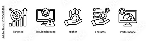 Network Operations icon set vector illustration featuring troubleshooting,performance,and internet service optimization concepts.