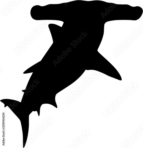 Hummerhead Shark Silhouette Vector Illustration , Animal Silhouette Vector