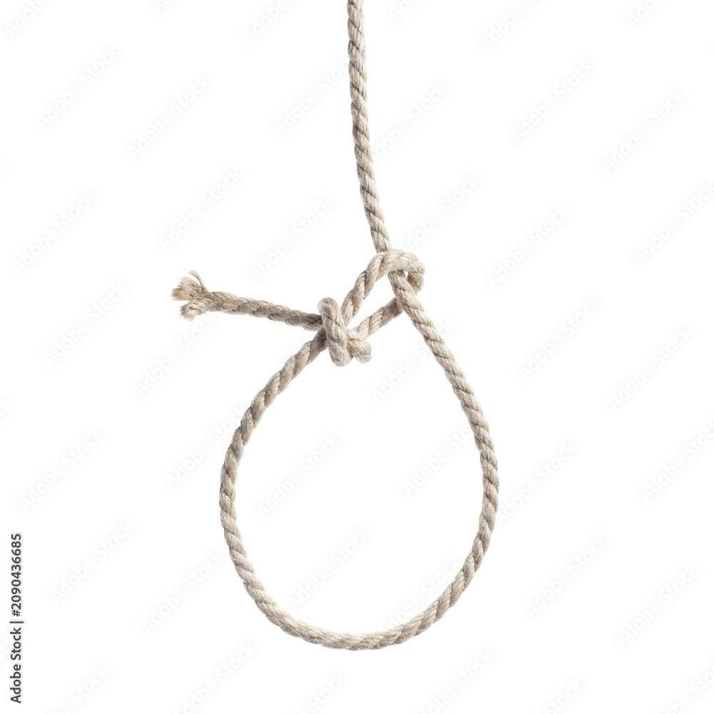 Obraz premium Natural braided lasso rope with tied loop, isolated on cutout transparent background