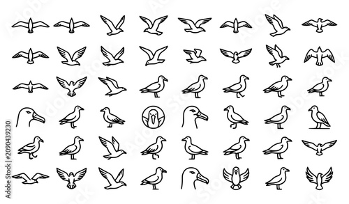 Canvastavla Editable seabird icon pack with albatross and seagull vector illustrations for l