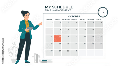 Time management, schedule planner, calendar icon, business organization, productivity tool