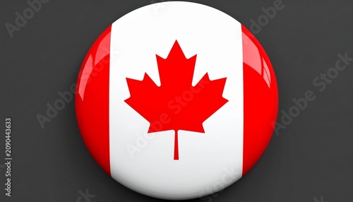 Glossy Canada flag button with red maple leaf