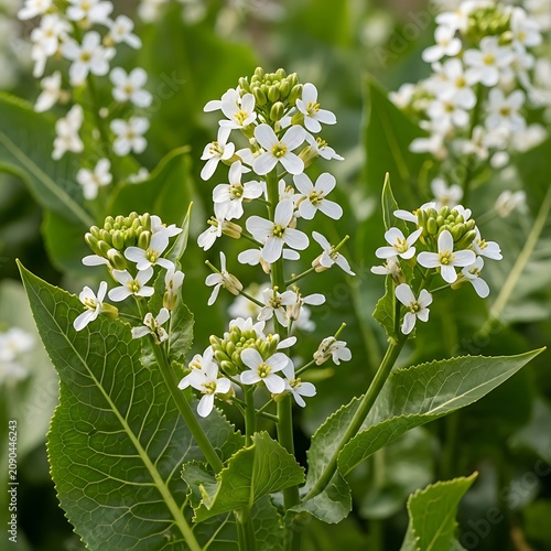 Delicate White Wildflowers Blooming Among Green Leaves in Natural Garden
