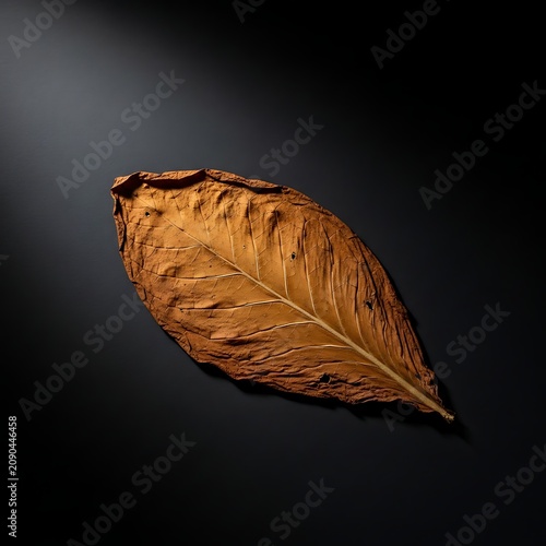 Dry Brown Leaf Resting on Dark Minimal Background