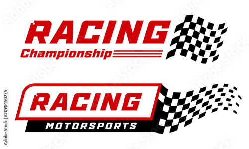 Racing Championship Motorsports Emblems with Checkered Flags Vector Design