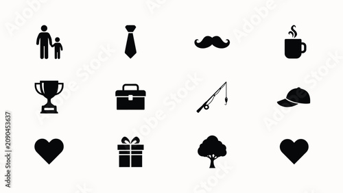 Foto Black and white minimalist icons with monochromatic collection twelve distinct i