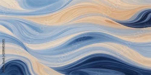 Foto Abstract blue and beige wavy lines create a mesmerizing flow, evoking the gentle undulation of water or sand dunes
