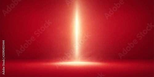Fotografie A vibrant beam of golden light erupts from the floor, casting an ethereal glow against a rich red backdrop, creating a dramatic and mystical atmosphere