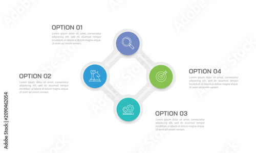 Business infographic with 4 options circular loop diagram. Vector illustration.
