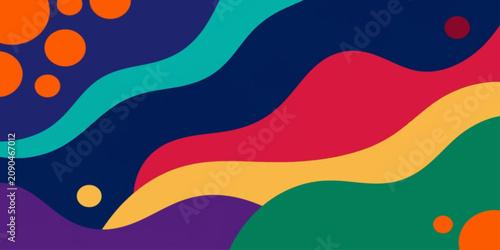 Tableau sur toile An abstract, vibrant, and fluid design featuring a dynamic arrangement of colorful wavy shapes and circles, creating a visually stimulating and energetic backdrop