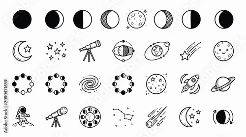 Obraz na plátně Space Icons Set – High‑Resolution Astronomy Illustration Representing Celestial