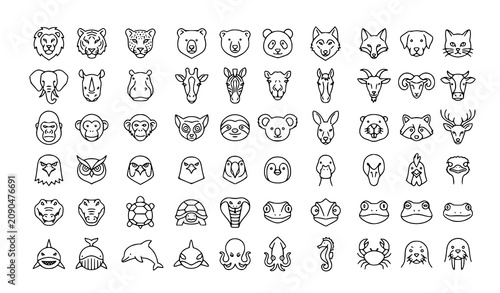 Canvas Print Modern Wildlife Animal Head Outline Icons with Editable Stroke Front View Collec