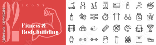 Foto Fitness and Bodybuilding 32 Outline Vector Icons Set