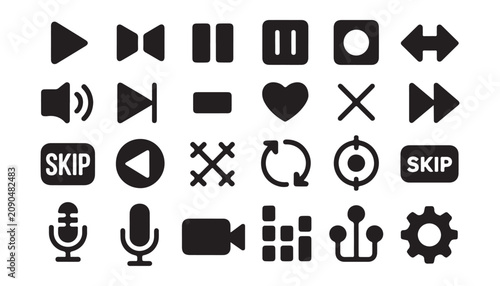 Fotografie Minimalist media player control icon set collection for user interface design and music applications