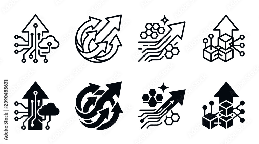 Fototapeta premium Digital cloud computing and data structure growth icons with computing technology structure innovation business