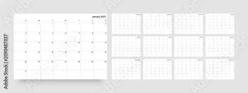 Bild auf Leinwand Minimalistic daily planner template for 2027, monthly calendar view where each week starts on Sunday