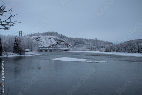 Big Delta Bridge on a snowy day in Alaska