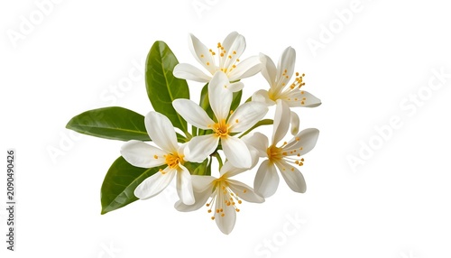Neroli Blossom with Orange Tree White Flowers and Bud Clusters Isolated on Transparent Background 